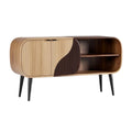 **Technische Titel in het Nederlands: Moderne houten TV-kast met strakke lijnen en contrastkleuren**