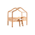 **Technische titel in het Nederlands: Houten Kinderbed met Huisvorm en Ladder**