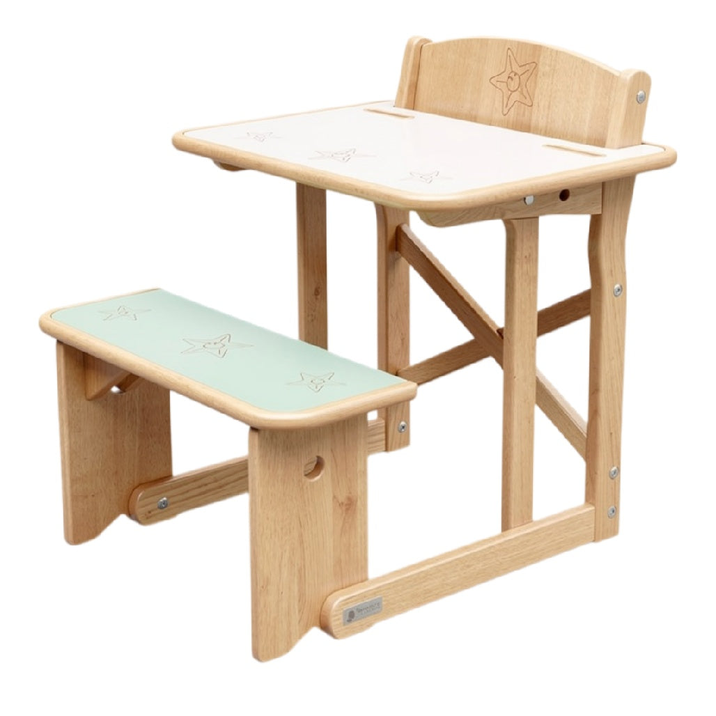 Titel in het Nederlands: **Houten Kindertafel met Stoel - Verstelbaar en Compact**